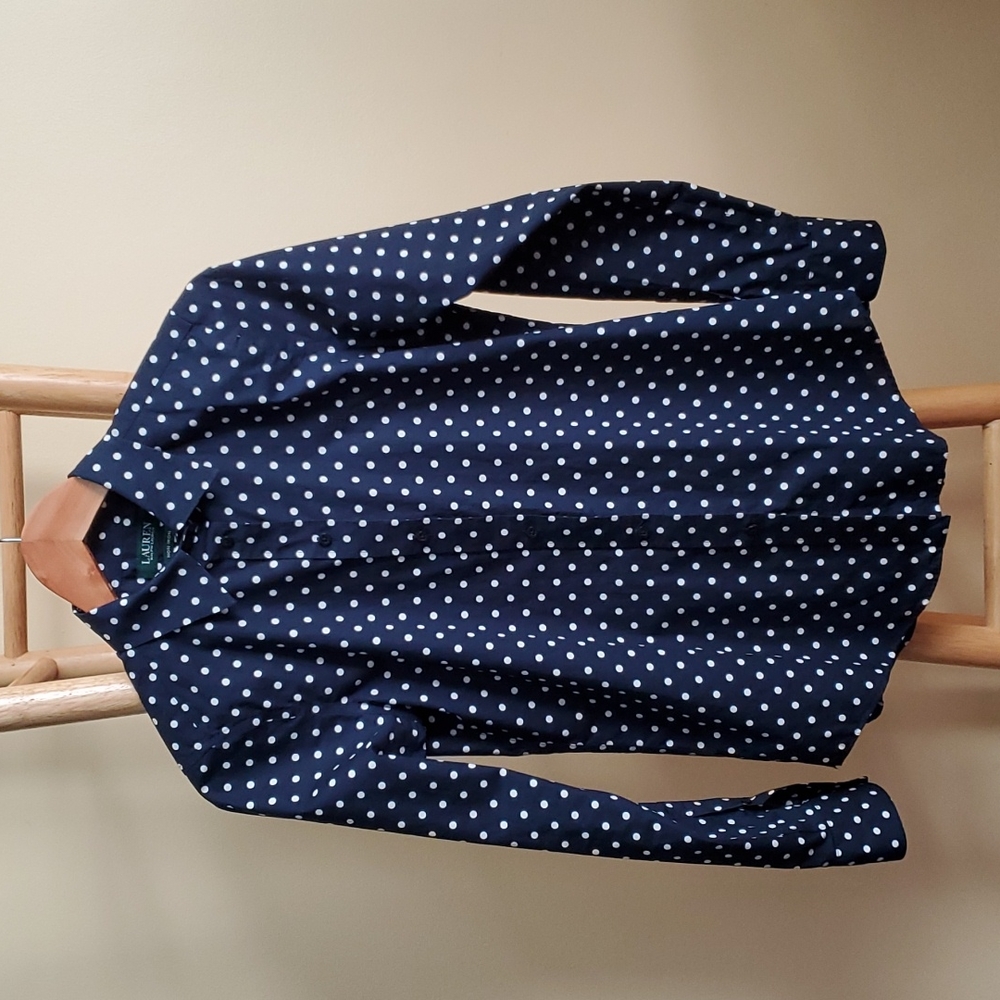 PRICE DROP Lauren Ralph Lauren Women's Navy/White Polka Dot Button Down Size S